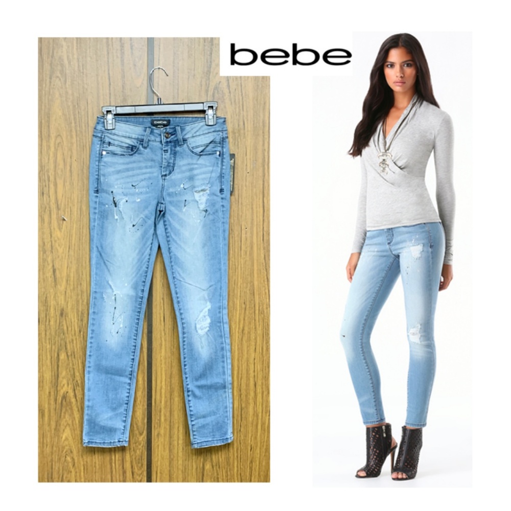 NEW Bebe Milky Way Skinny Jeans Paint Splattered